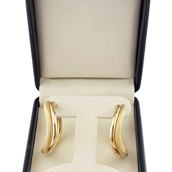 Vintage 14K Yellow Gold Curved Textured Hoop Earrings #14493 - Picture 6 of 7